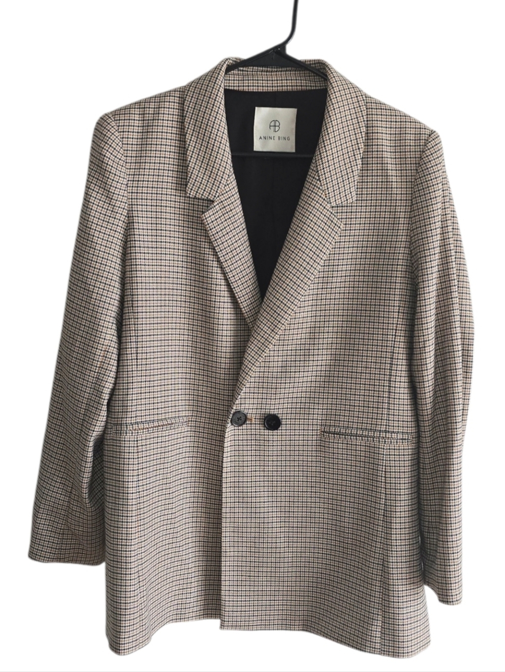 Anine Bing Madeline Beige Houndstooth Double-Button Blazer Size L - Picture 2 of 6